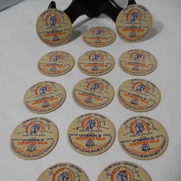 Lot of 14 Vintage Opekasit Farms Glendale Ohio Cardboard Milk Bottle Caps Lids - Picture 1 of 3